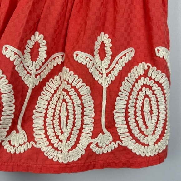 Nick & Mo Mini A-line Mini Skirt Coral & Ivory Embroidery Cotton Small Preppy - Picture 2 of 8